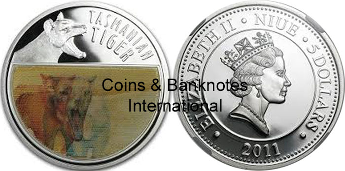 2011 Niue silver $5 (Tasmanian Tiger)